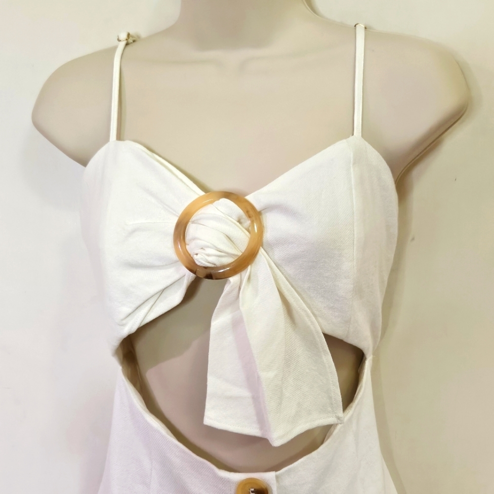 SABO Skirt Bella White Cut-Out Dress with Beige Button Detail, Large,NWT - Picture 5 of 16
